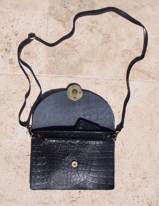 SFAKIA cuir effet croco noir